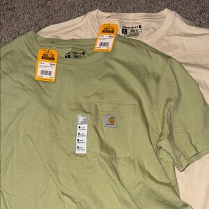 Carhartt Women’s Beige and Sage Short Sleeve Pocket Tees - Size L